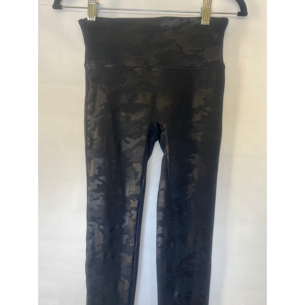 Spanx Faux Leather Camo Leggings Black Camo Petite Small High Waist